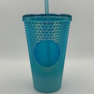 Starbucks Studded Blue Gradient Bling Ombre Cold Cup Tumbler Grande 16oz New